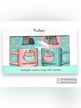 Pusheen The Cat Stackable Ceramic Mugs with Coasters
